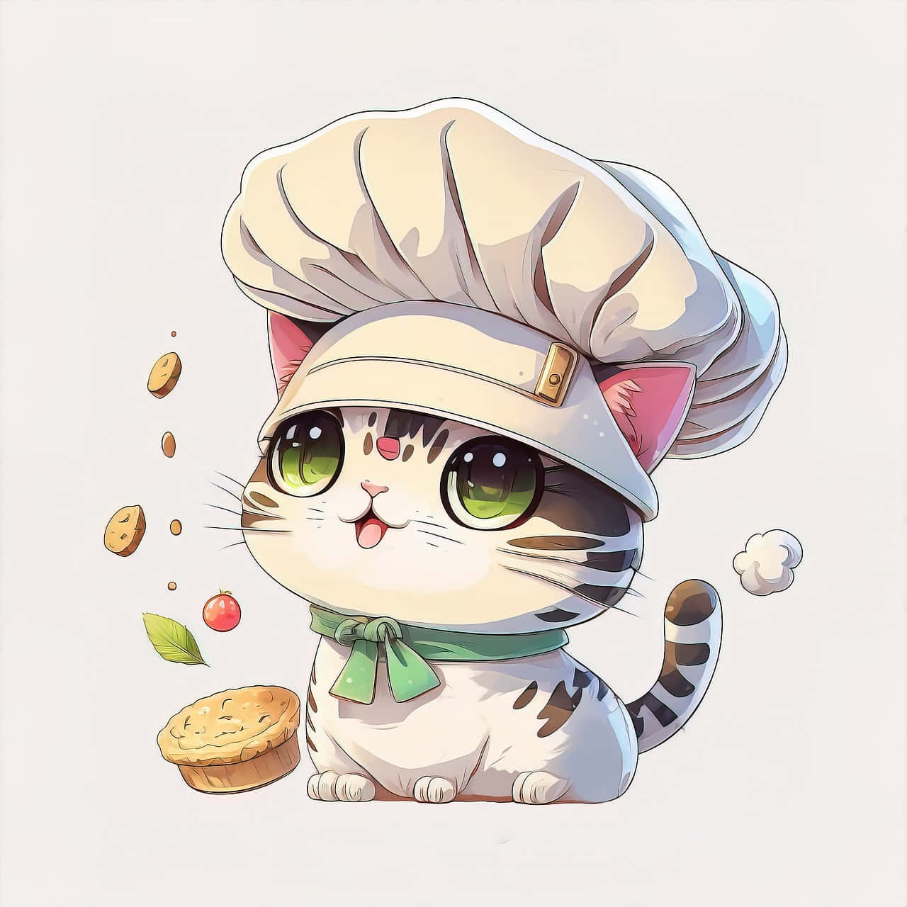 en kat i kokkehat holder en småkage Wallpapers
