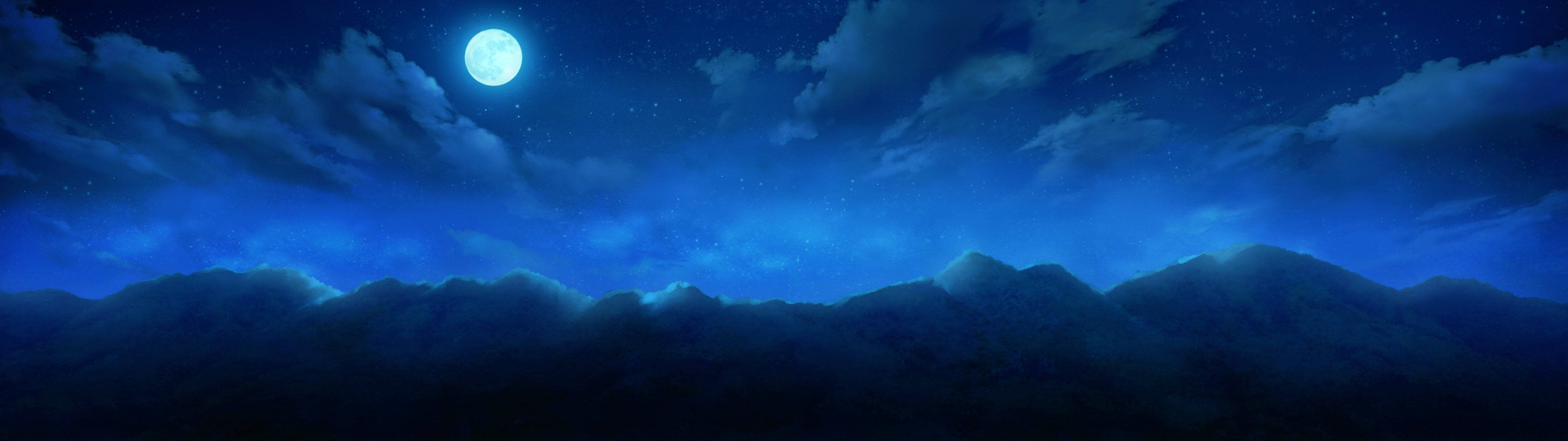 En klar fuldmåne skinner på en blå nattehimmel Wallpapers