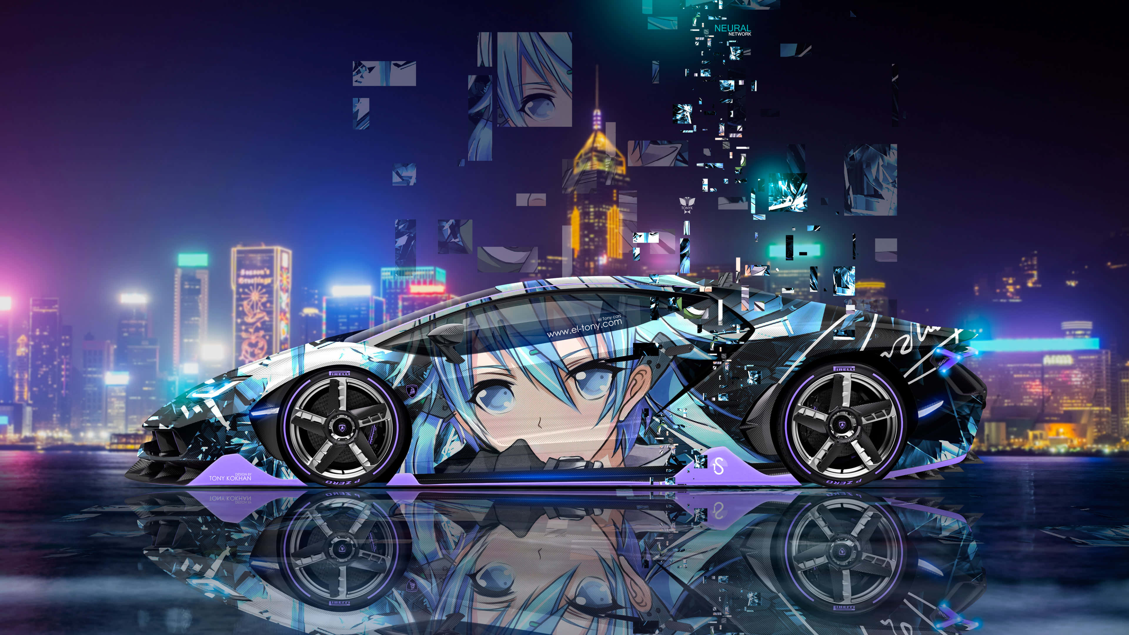 En kraftfuld anime-bil, klar til at køre gennem natten. Wallpapers