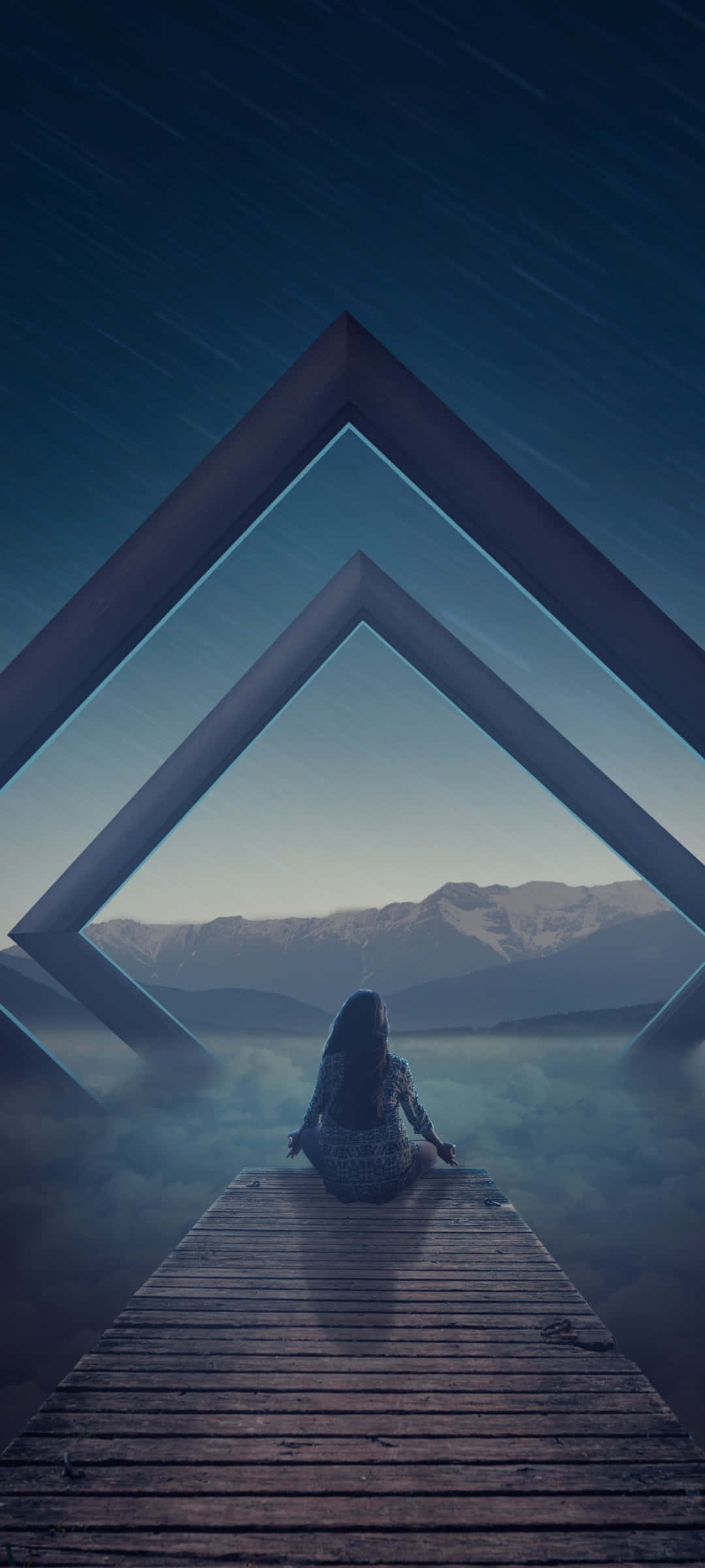 en kvinde sidder på en mole og kigger mod himlen Wallpapers