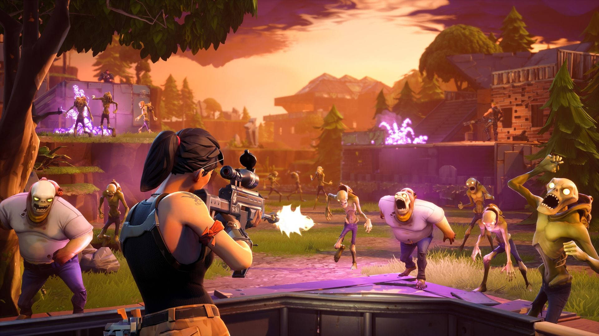 En kvindelig Fortnite-soldat gør sig klar til at indtage slagmarken Wallpapers