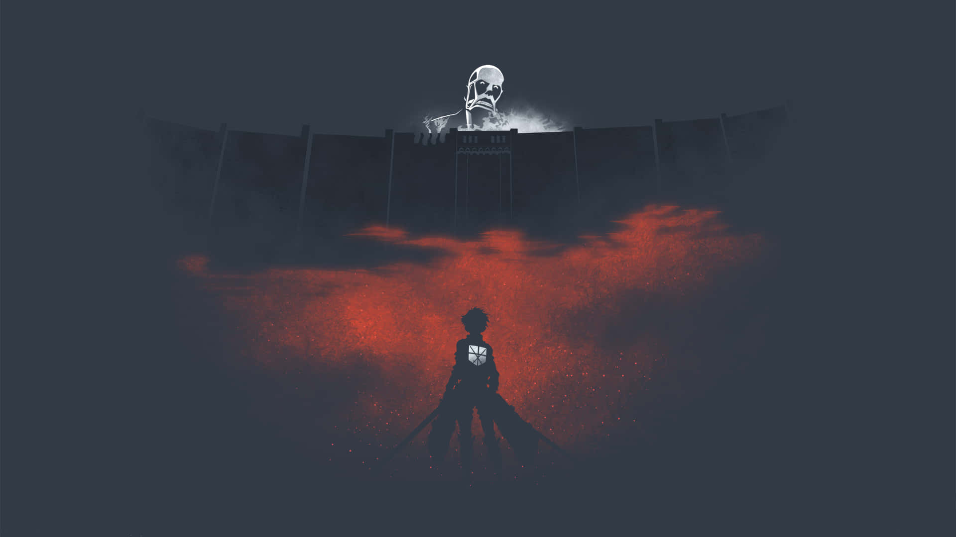 En kvindelig karakter fra Attack On Titan står i en mørk, ildevarslende skov Wallpapers