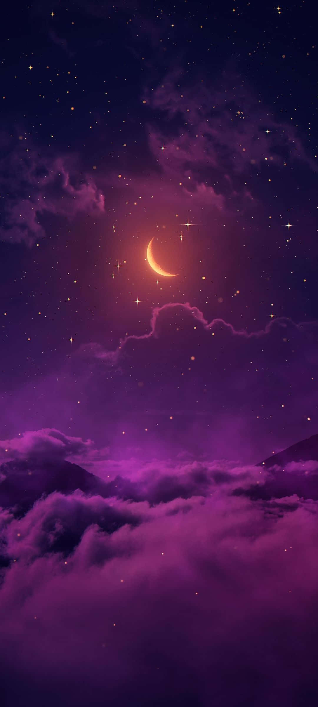 en lilla himmel med skyer og en halvmåne Wallpapers