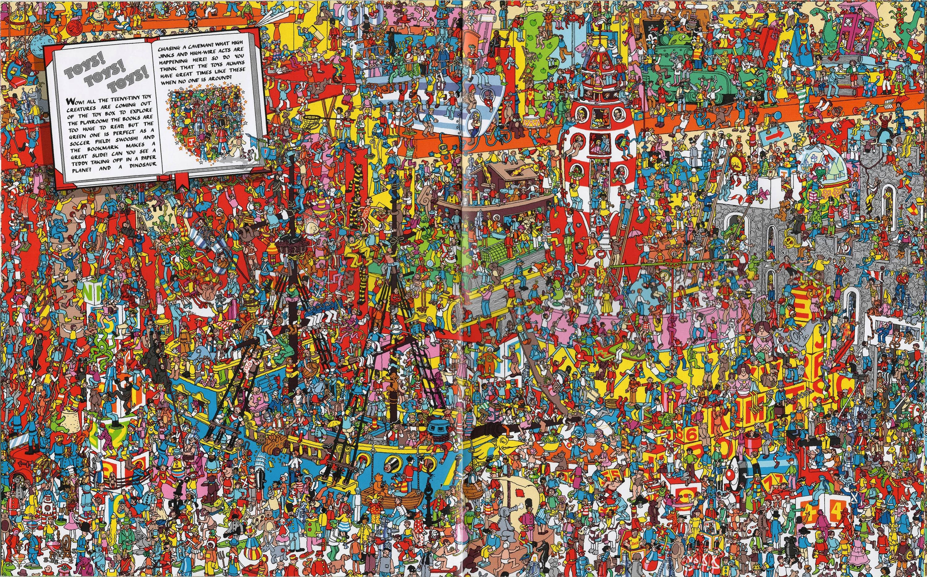 En livlig og spændende scene fra Hvor er Waldo med miniature legetøjsvæsner, der udløser en fængslende søgeoplevelse. Wallpapers