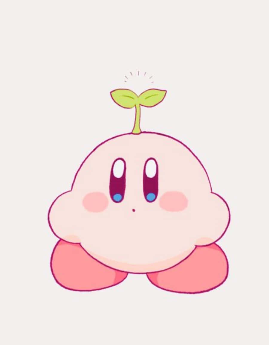 en lyserød kirby med en plante på hovedet Wallpapers