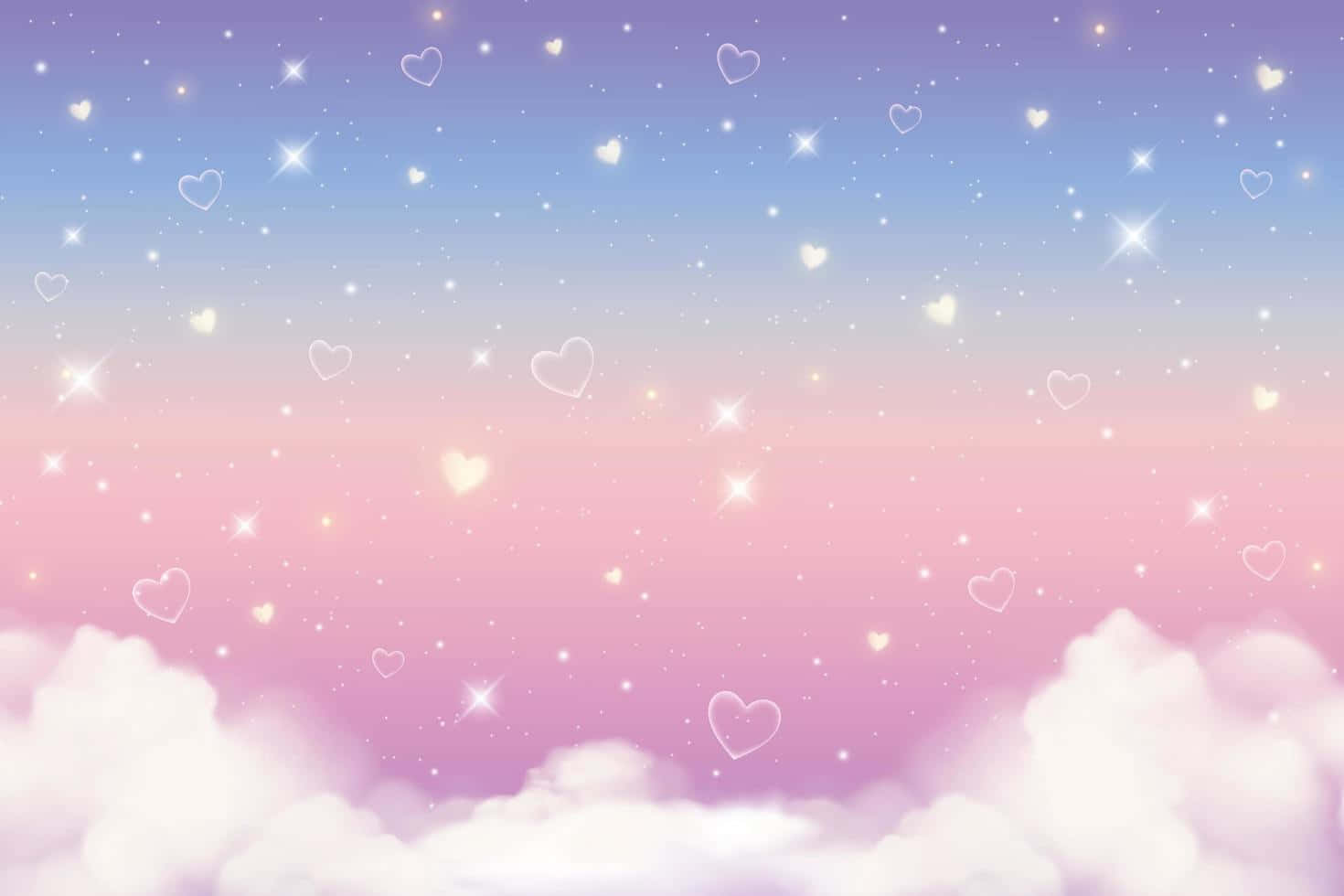 en lyserød og lilla himmel med skyer og hjerter Wallpapers