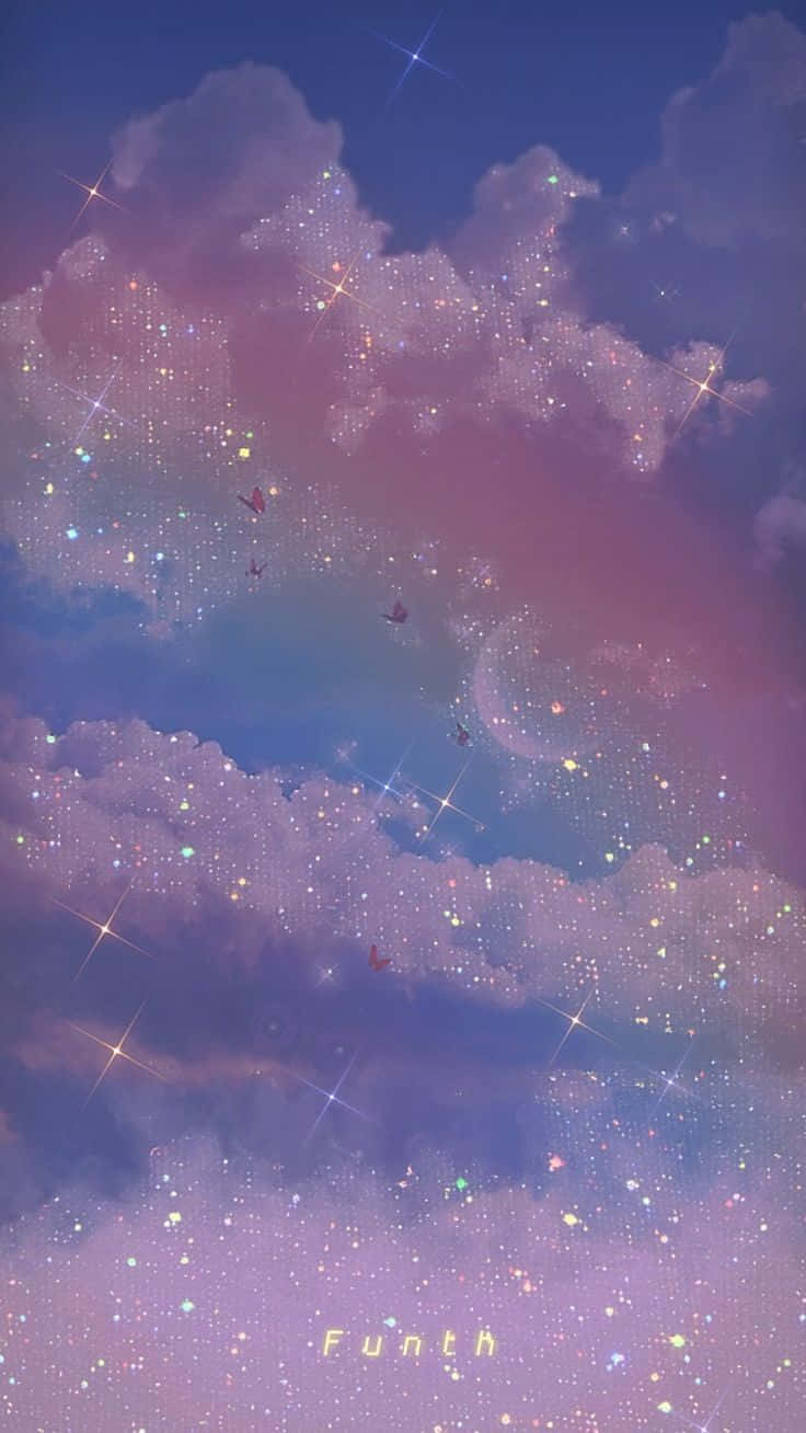 en lyserød og lilla himmel med stjerner og skyer Wallpapers