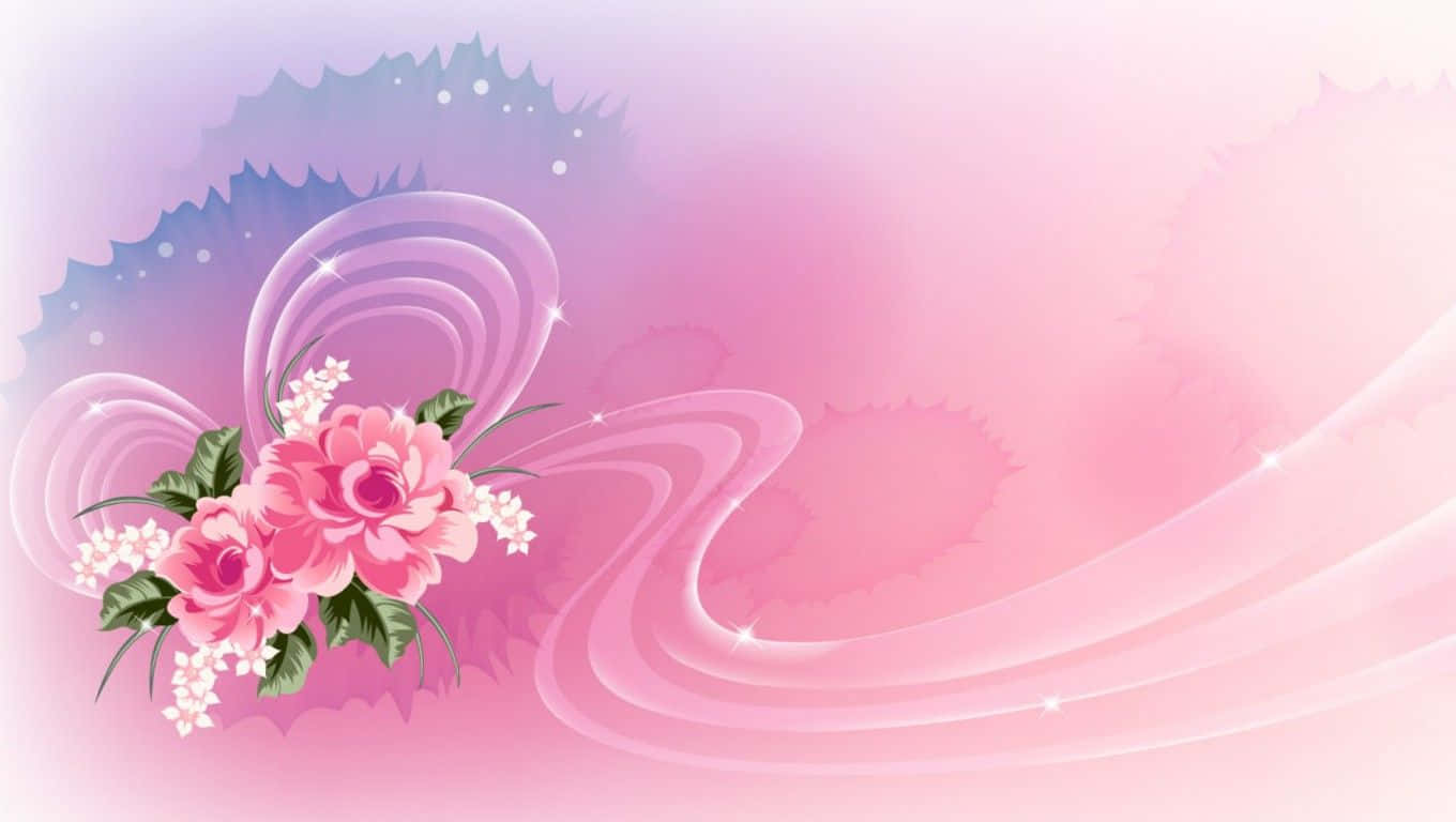 en lyserød baggrund med blomster og bølger Wallpapers