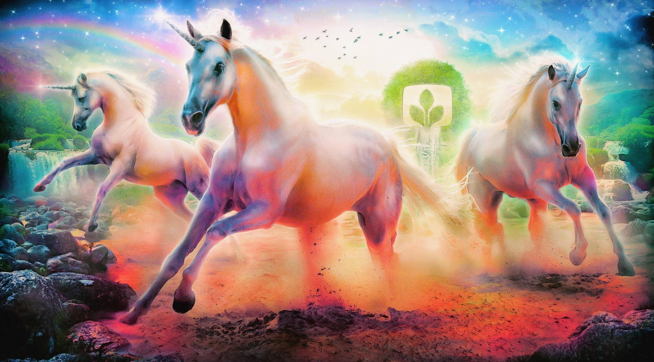En magisk scene med en enhjørning i forgrunden Wallpapers