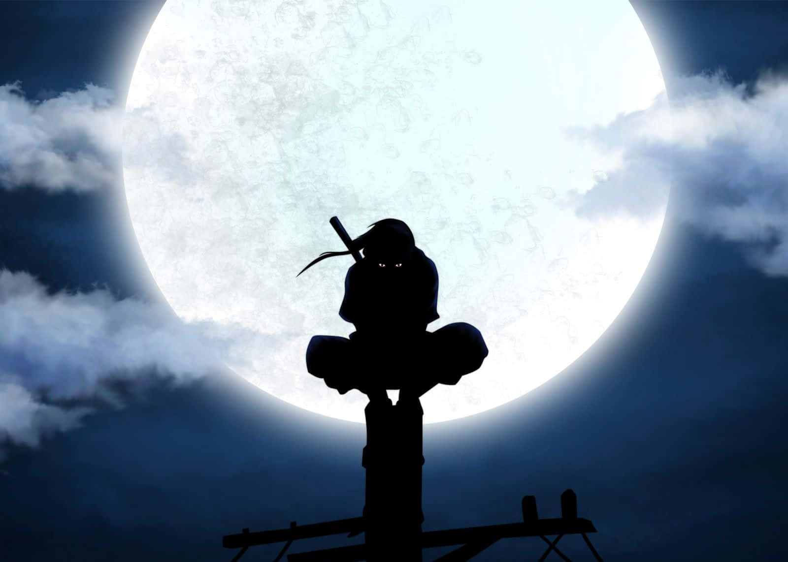 En magtfuld og mystisk figur, Uchiha Itachi, står i måneskinnet. Wallpapers