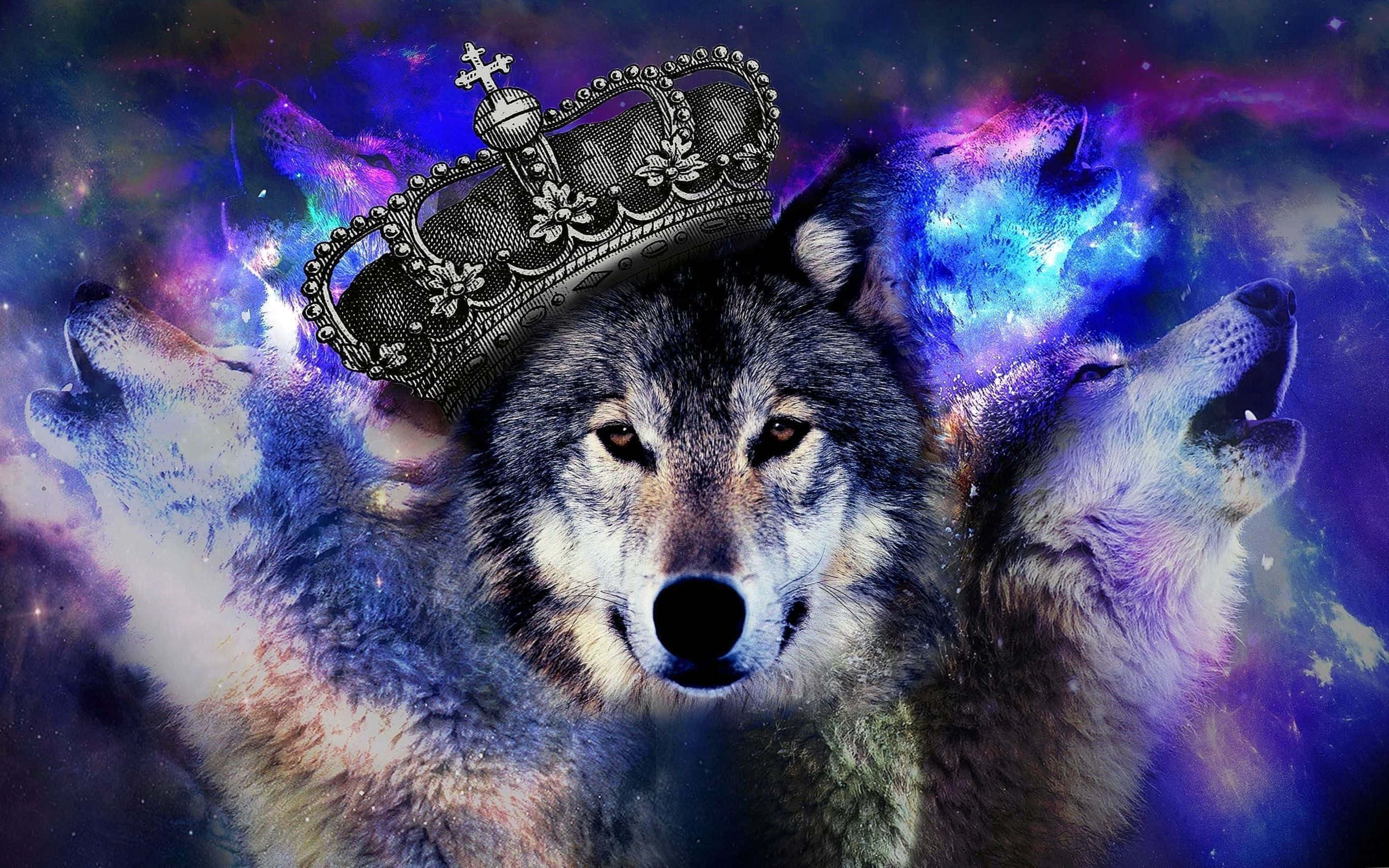 En majestætisk hvid ulv på en bjergtop Wallpapers