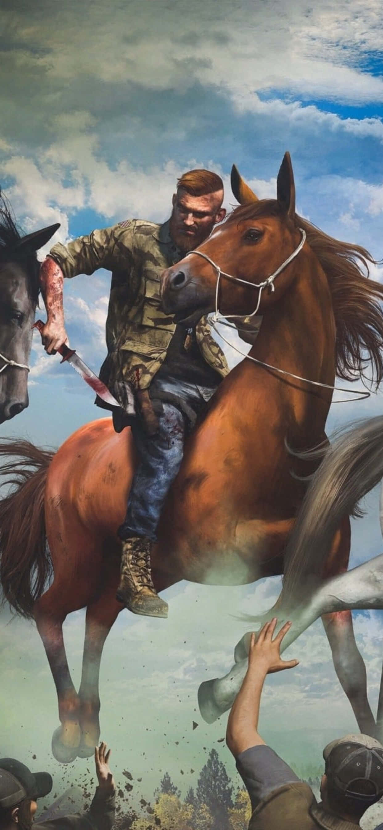 en mand der rider på en hest med andre mennesker Wallpapers