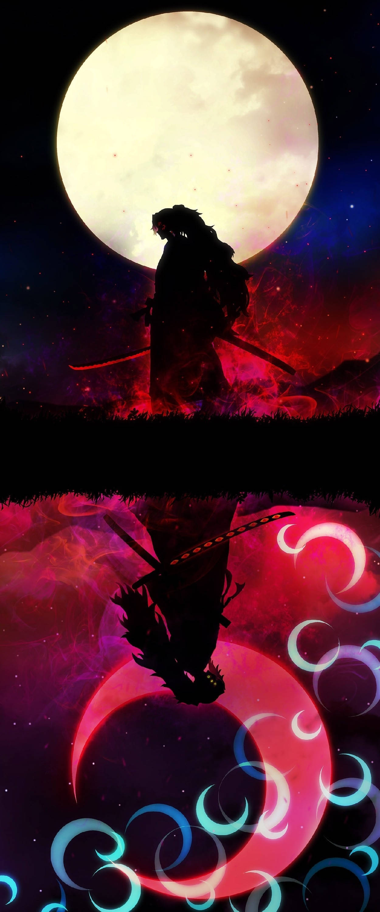 en mand står i vandet med en fuldmåne Wallpapers