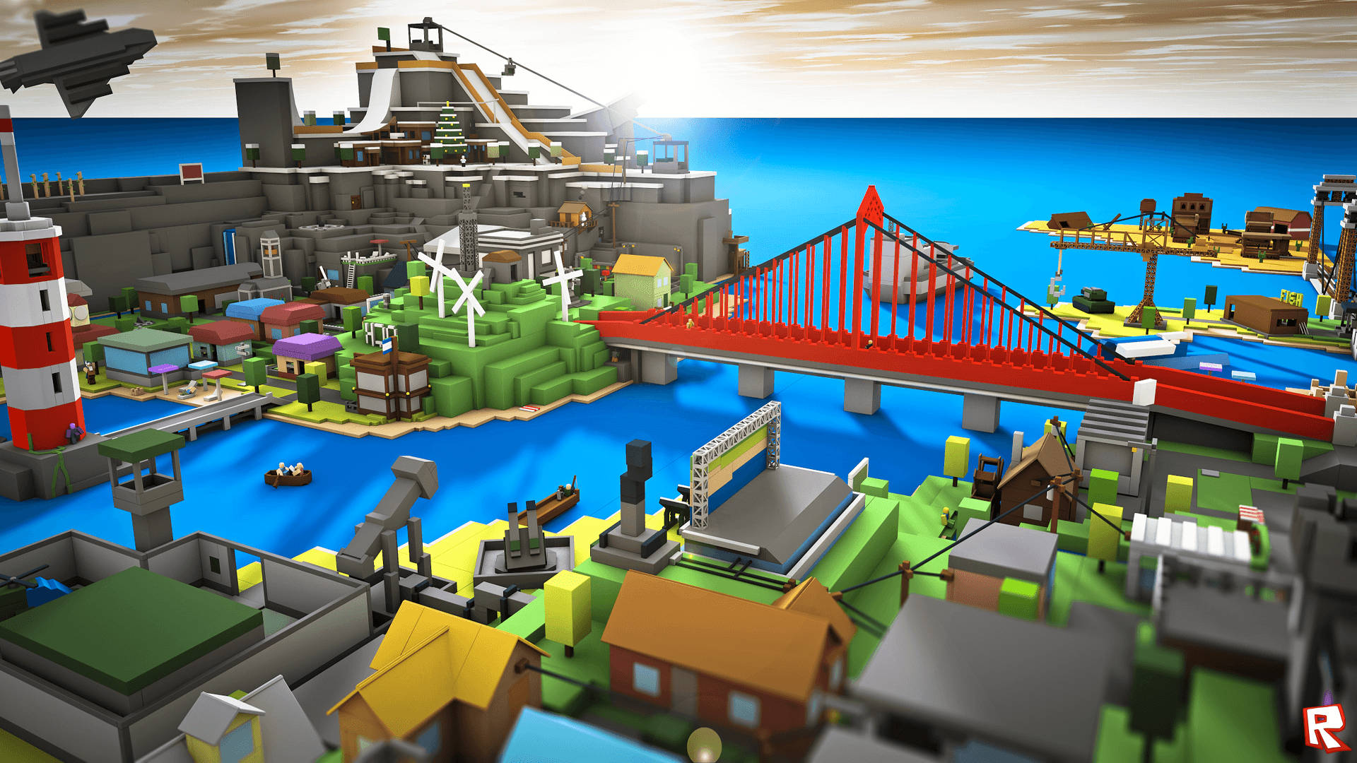 Sejt 3D-baggrundsbillede af byarkitektur i Roblox-videospillet. — Roblox Wallpapers