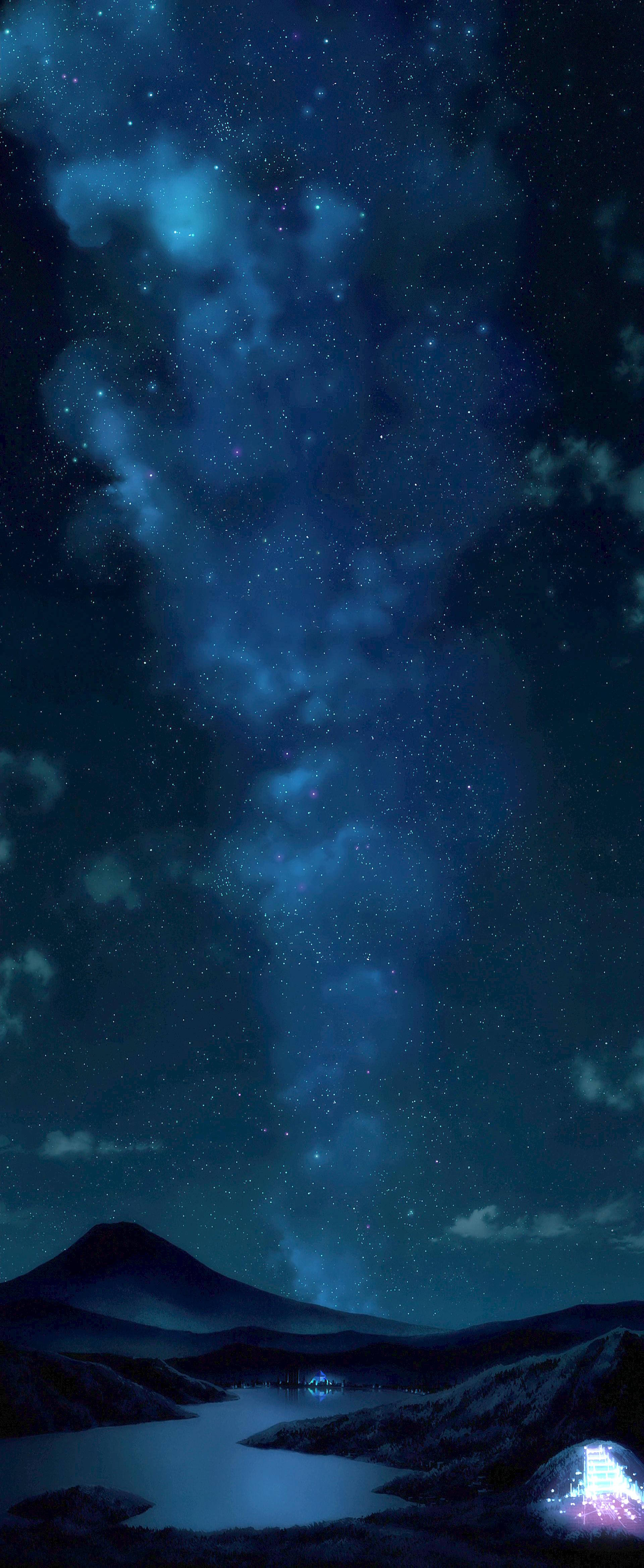 en nattehimmel med stjerner og en sø Wallpapers
