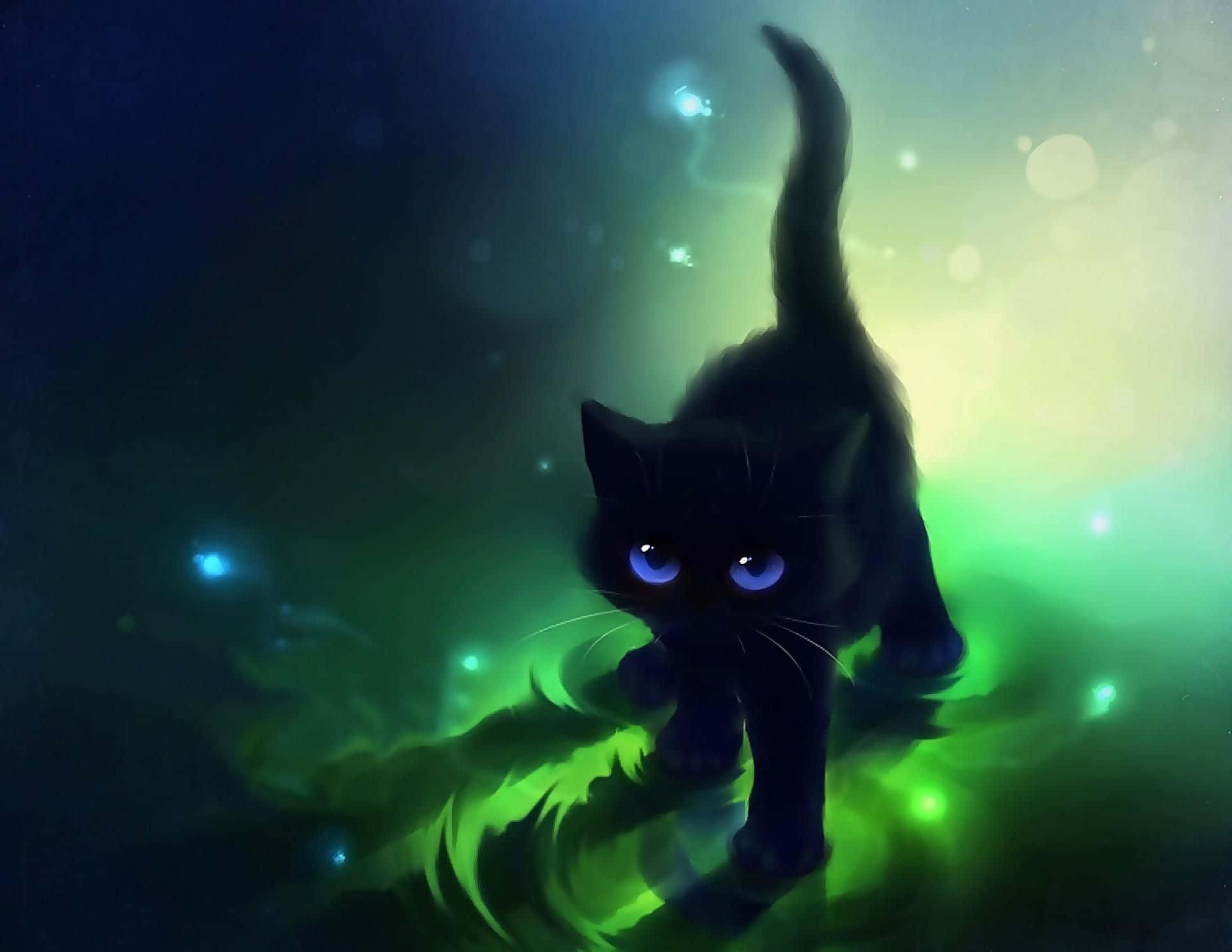 En nysgerrig anime-kat springer op i luften Wallpapers