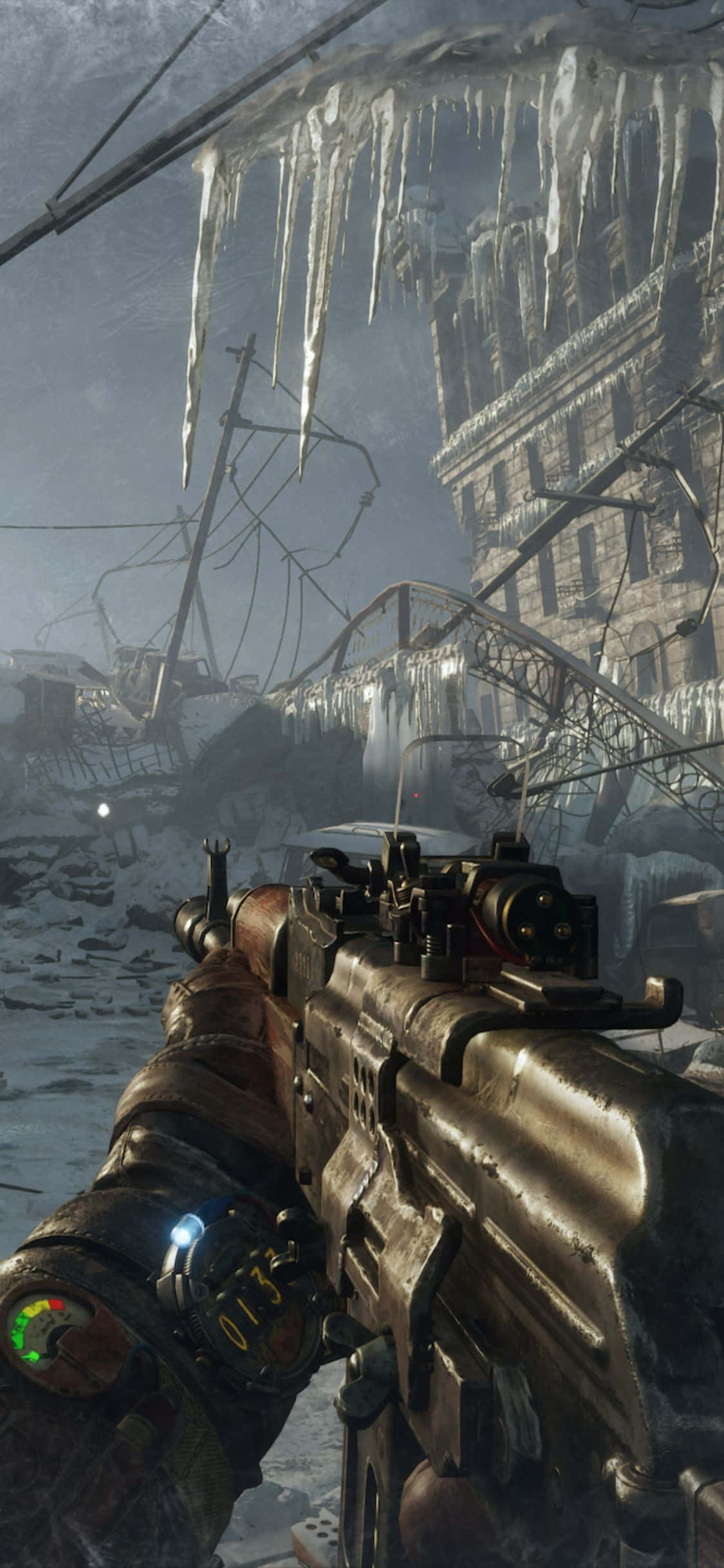 en pistol vises midt i en snefyldt scene Wallpapers