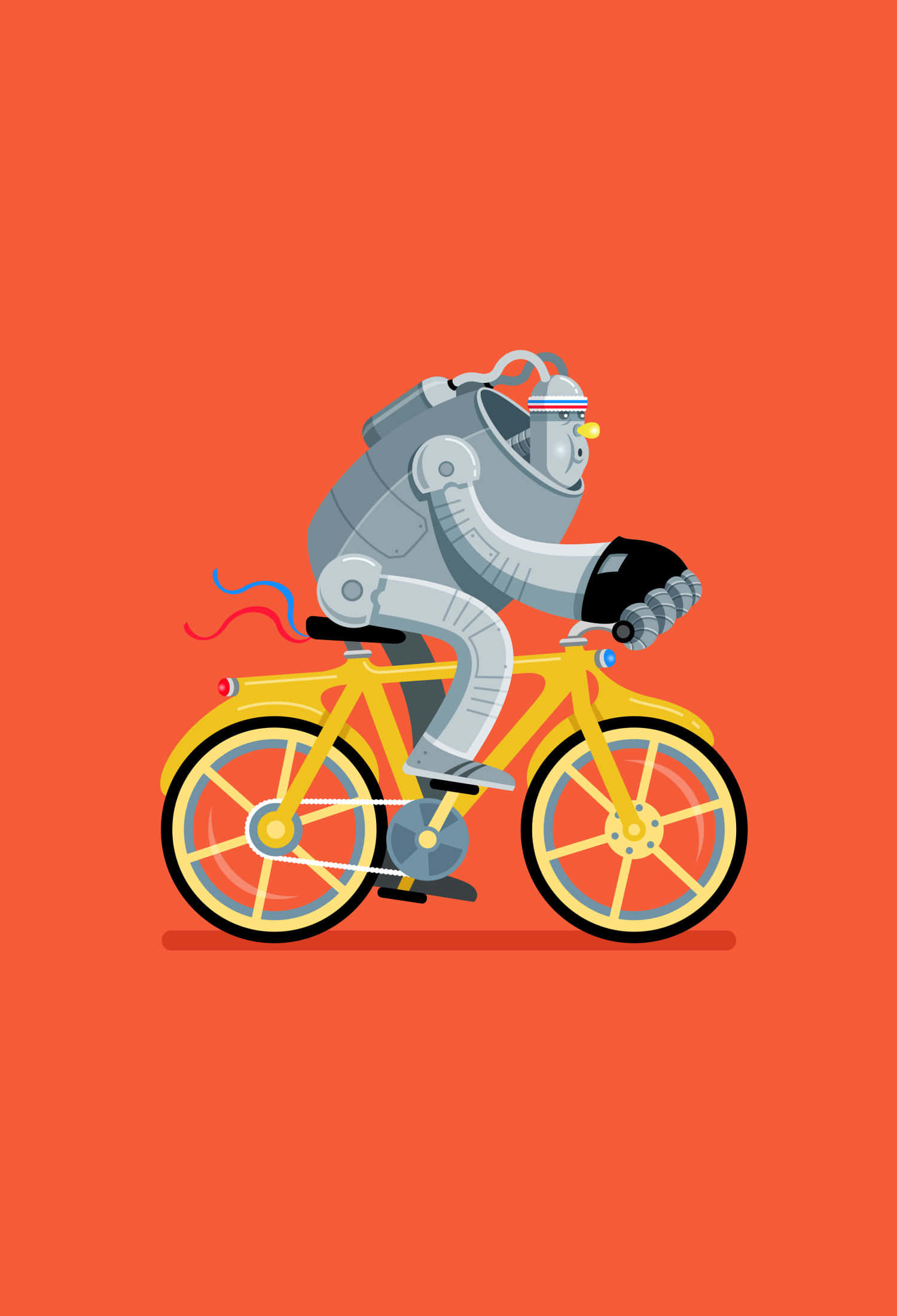 en robot der cykler på en orange baggrund Wallpapers
