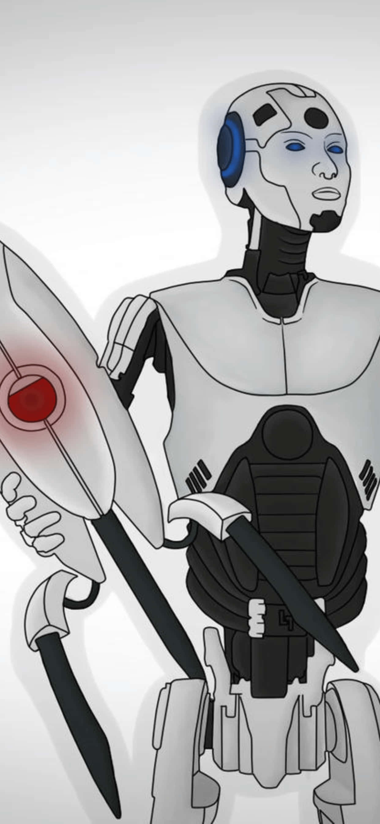 en robot holder et sværd og en kniv Wallpapers