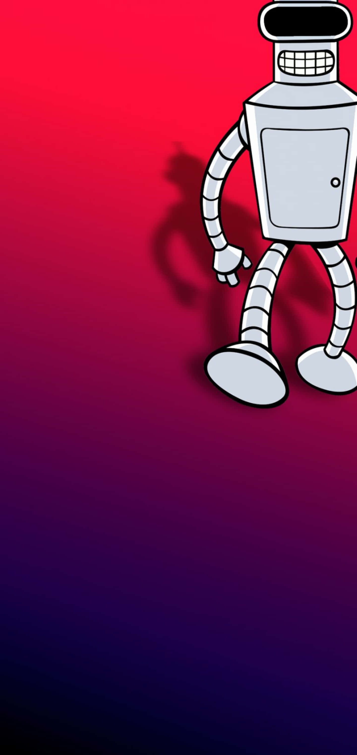 En robot står på en rød og blå baggrund Wallpapers