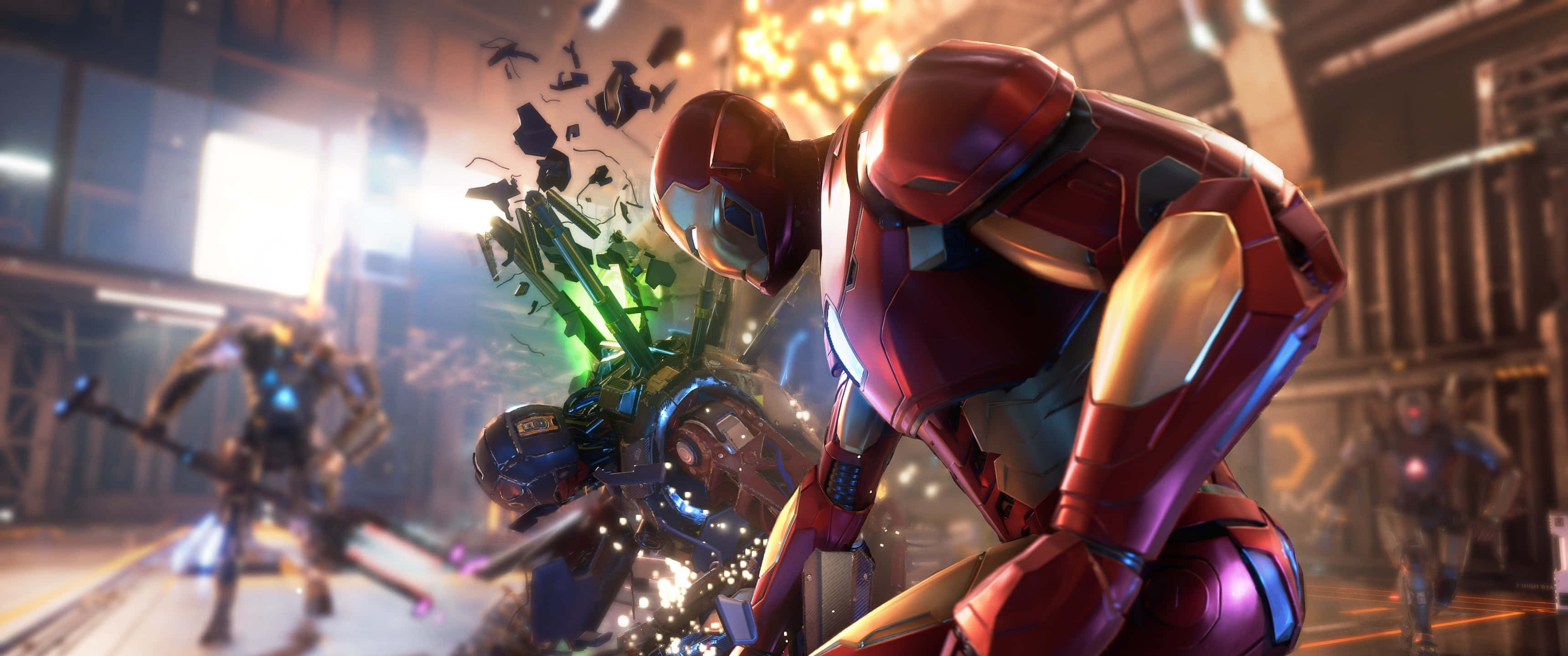 En scene fra et videospil med Iron Man og andre karakterer Wallpapers