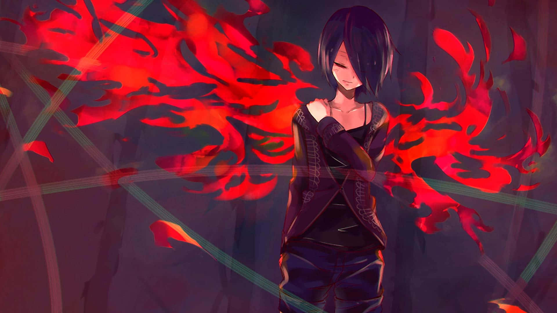 En scene fra Tokyo Ghoul fyldt med Tokyos travle bybillede Wallpapers