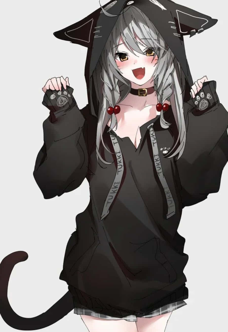En sej og stilfuld anime-pige i en sød hættetrøje Wallpapers