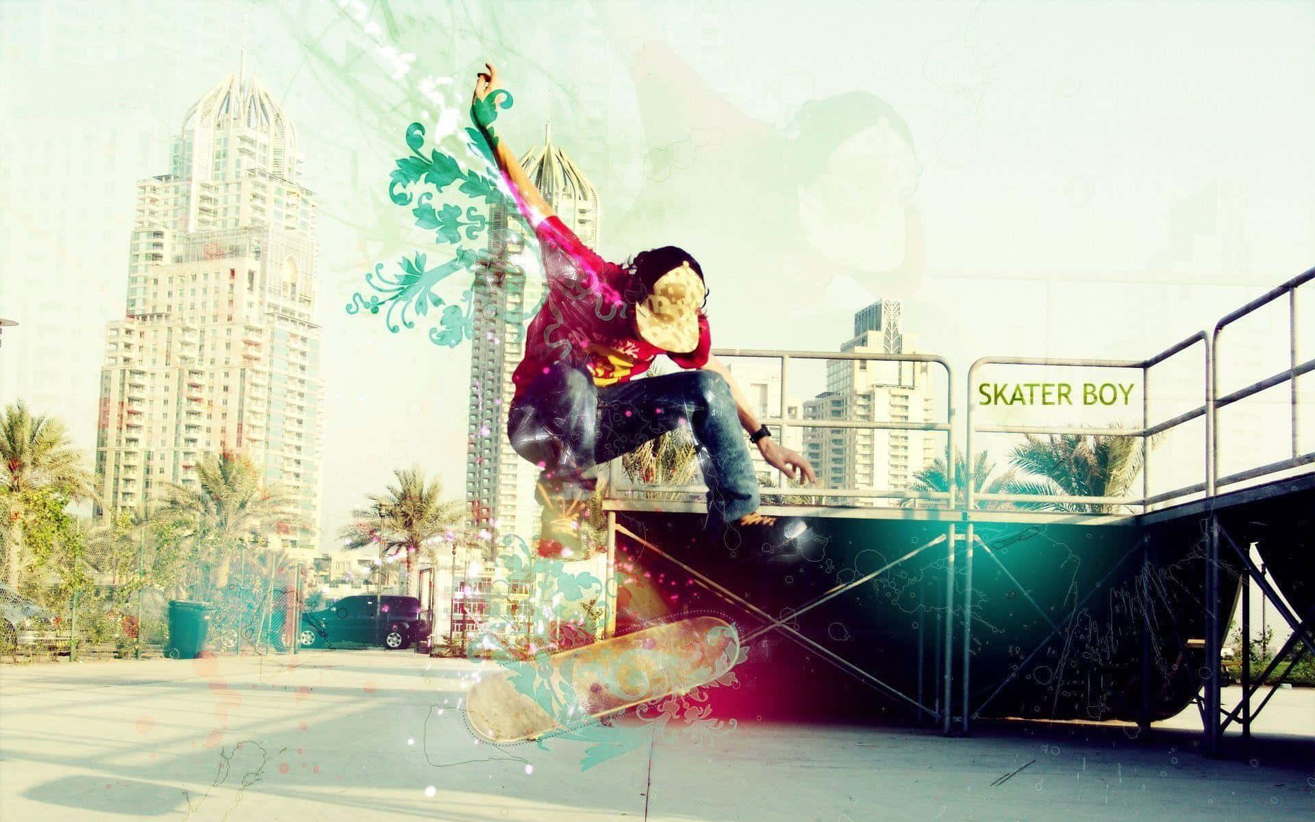 en skateboarder laver tricks på en rampe Wallpapers