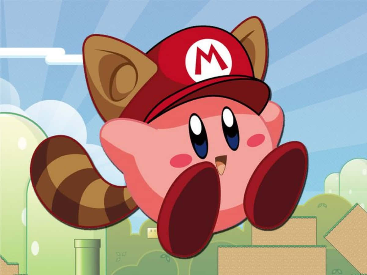 En smilende Kirby i et net af lyserøde hjerter Wallpapers