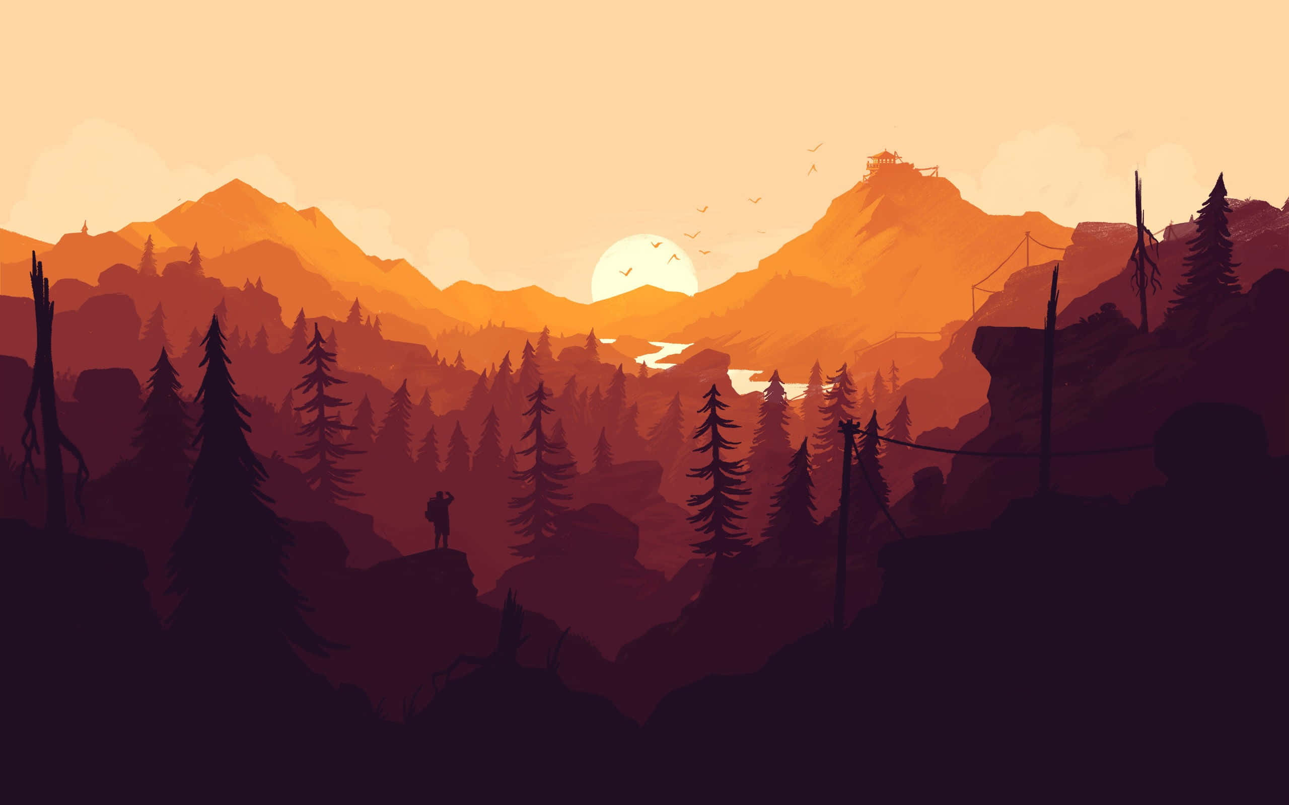 En smuk solnedgang maler himlen over et sneklædt bjerg. Wallpapers