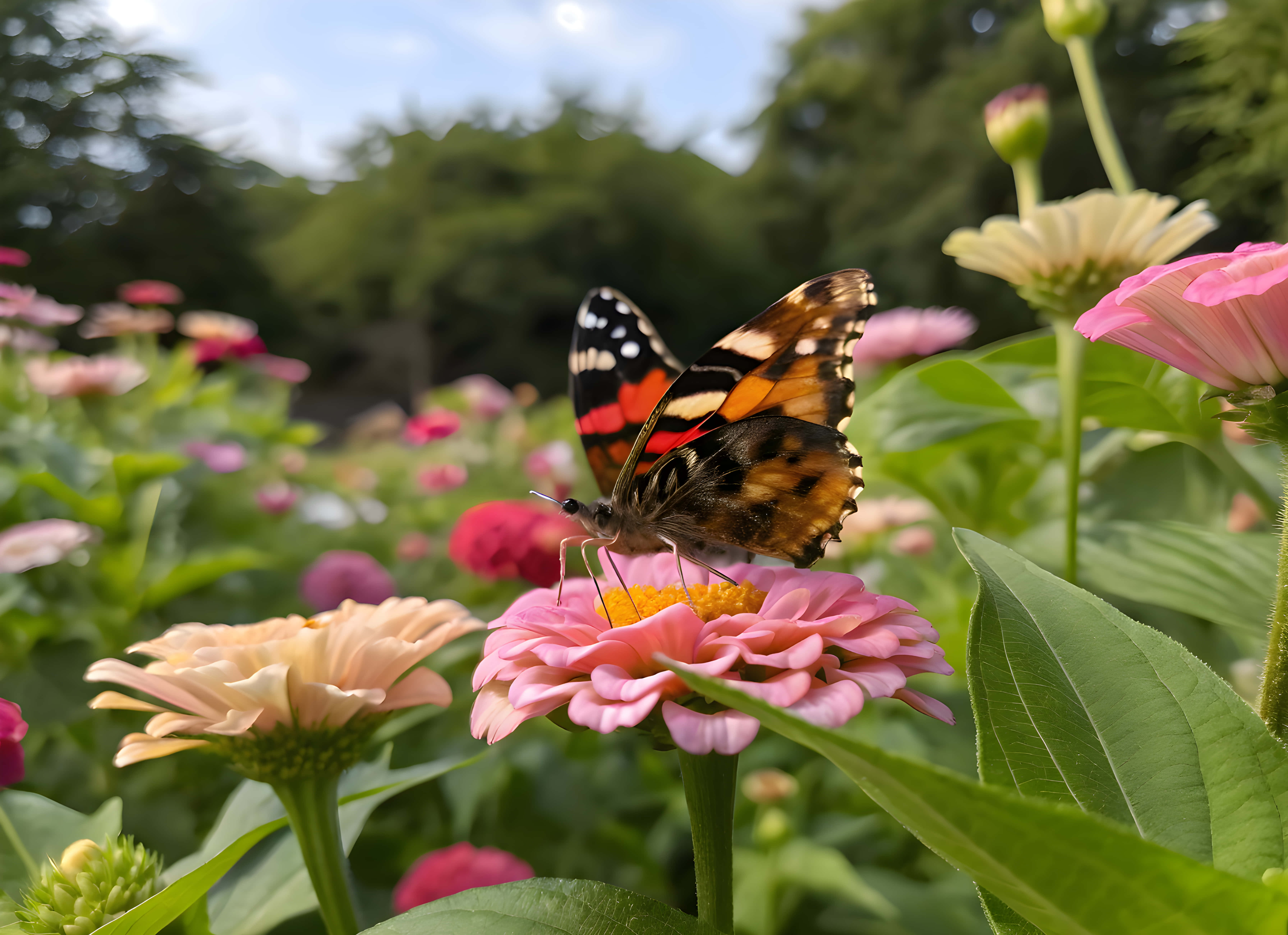 En sommerfugl, der samler honning fra blomster Wallpapers