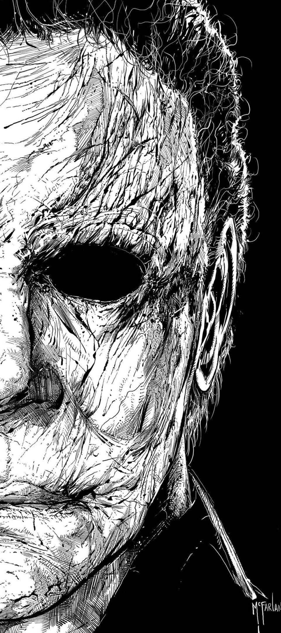En sort-hvid tegning af en halloween-maske Wallpapers