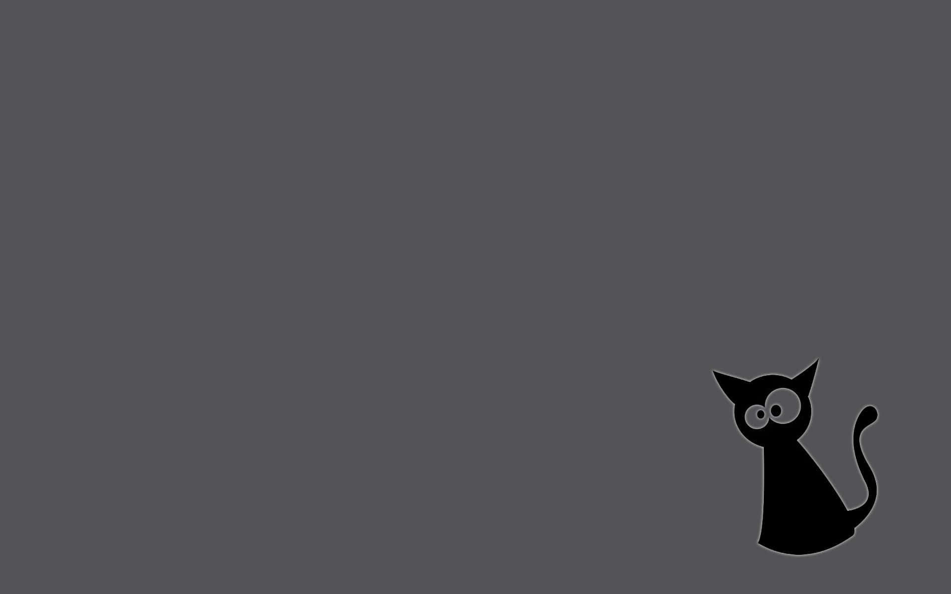 en sort kat sidder på en grå baggrund Wallpapers