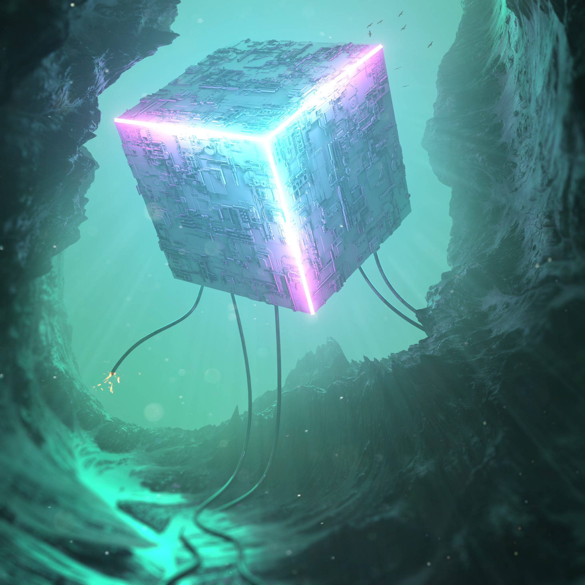 En stærkt oplyst 3D-neonterning Wallpapers