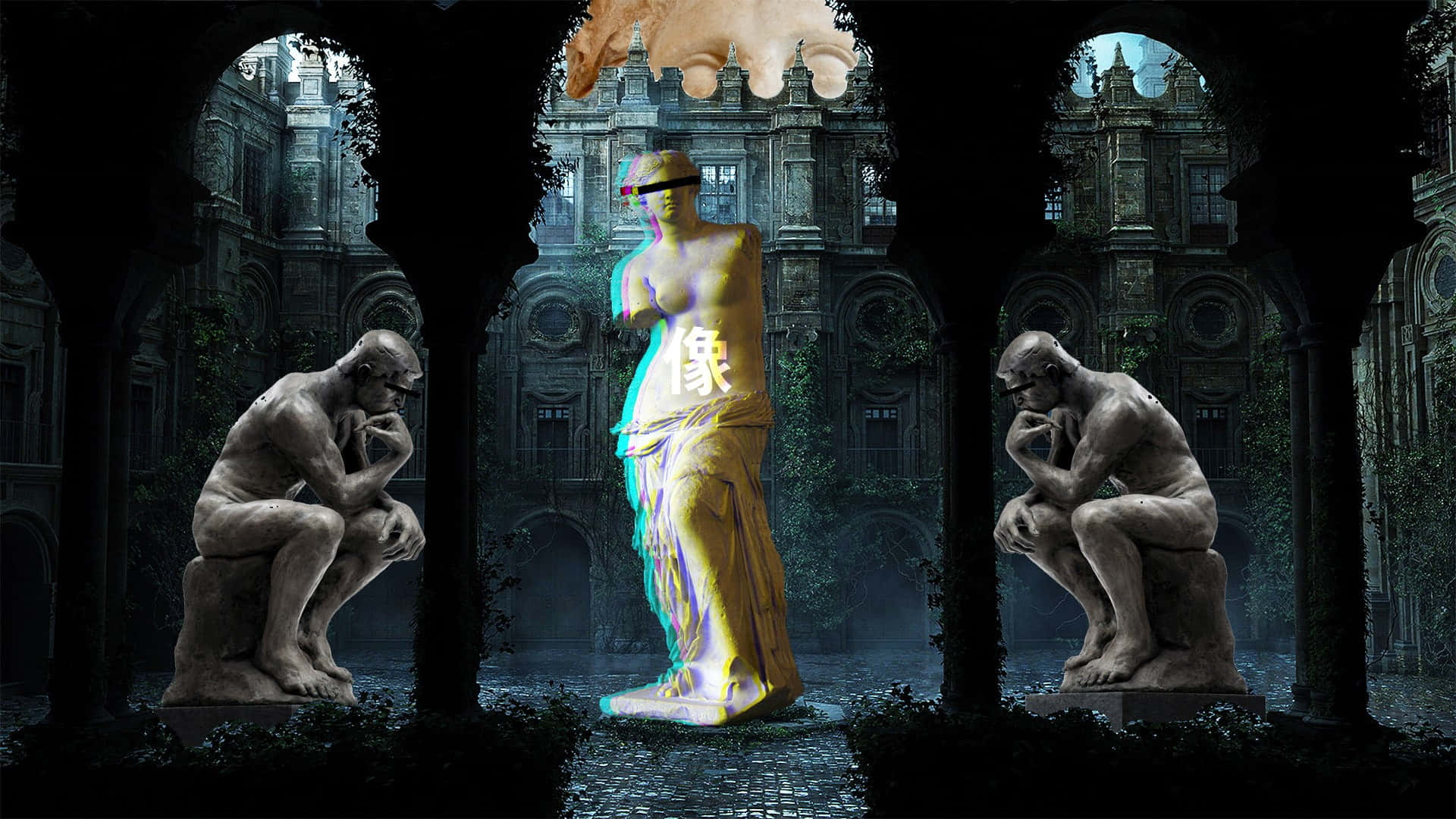 En statue midt i en gårdhave Wallpapers