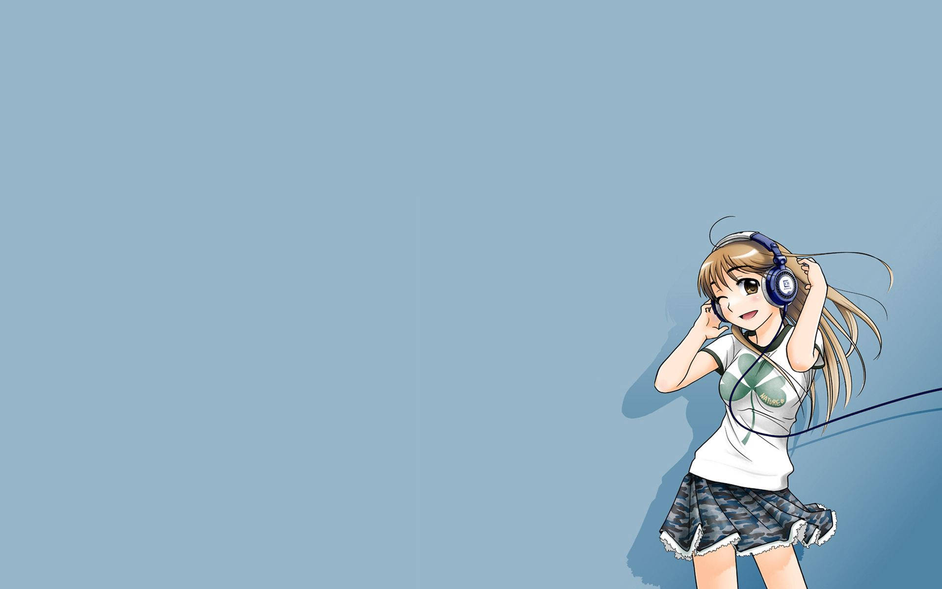 En teenage anime-pige smiler, mens hun lytter til sine yndlingssange Wallpapers