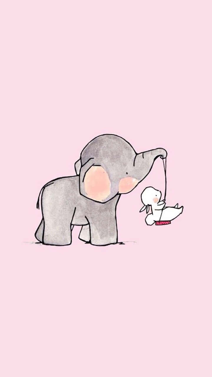 en tegneserieelefant og en hvid and på en lyserød baggrund Wallpapers