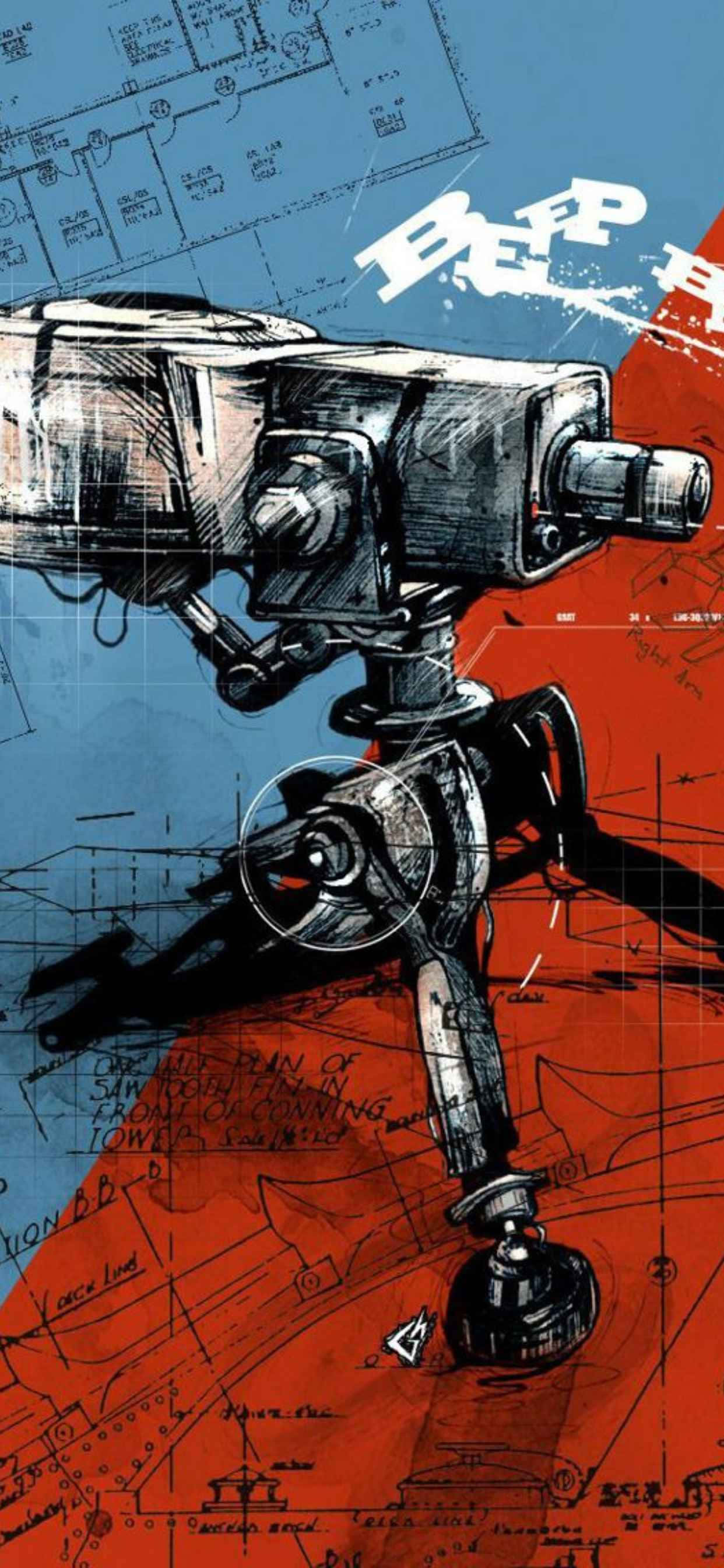 tegning af en pistol oven på en blåkopi Wallpapers