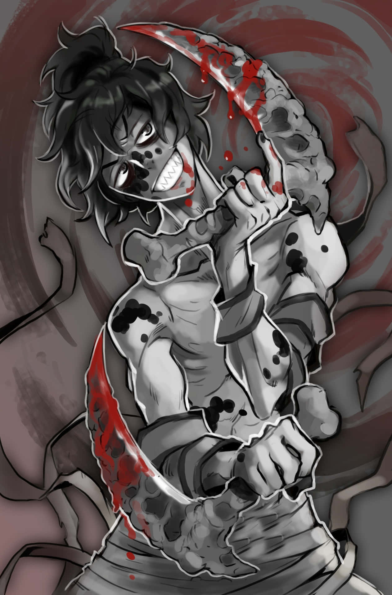 en tegning af en pige, der holder en kniv Wallpapers