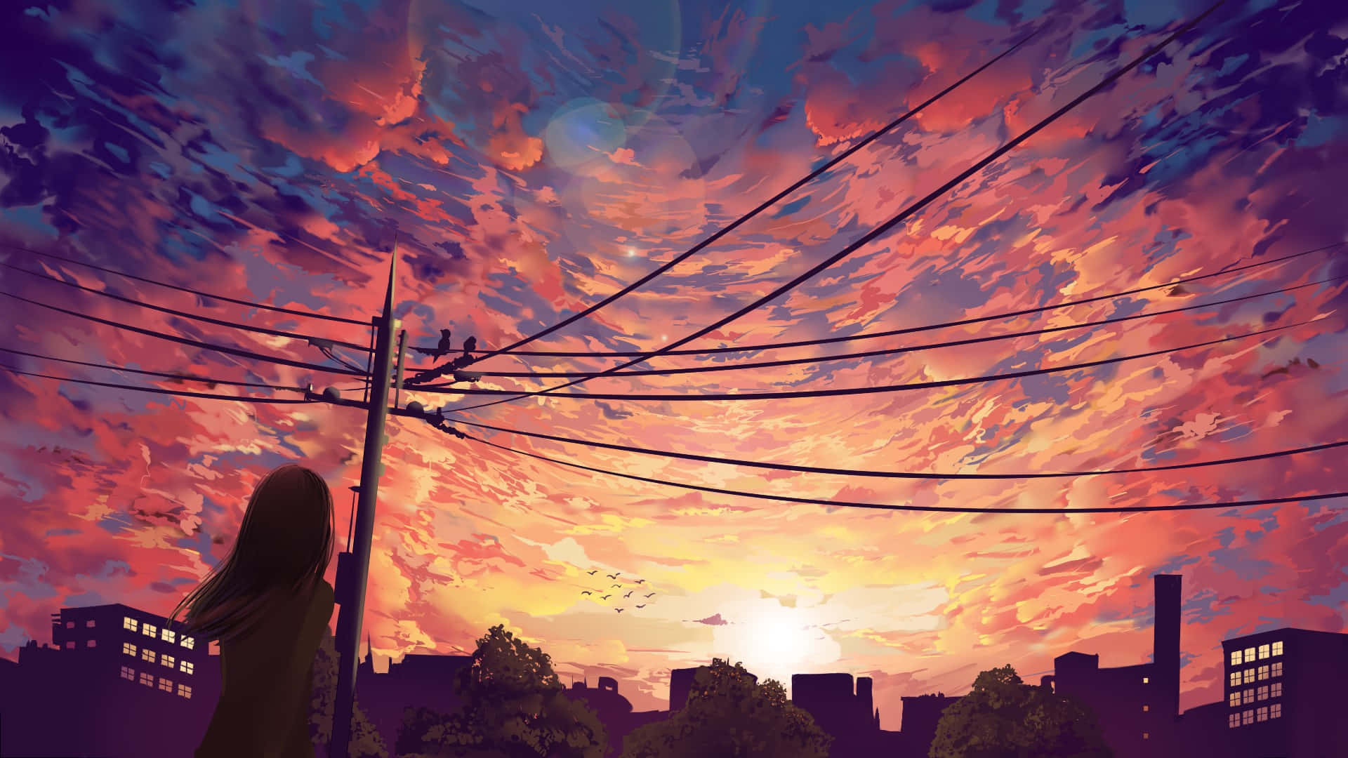 En travl byscene fyldt med anime-figurer. Wallpapers