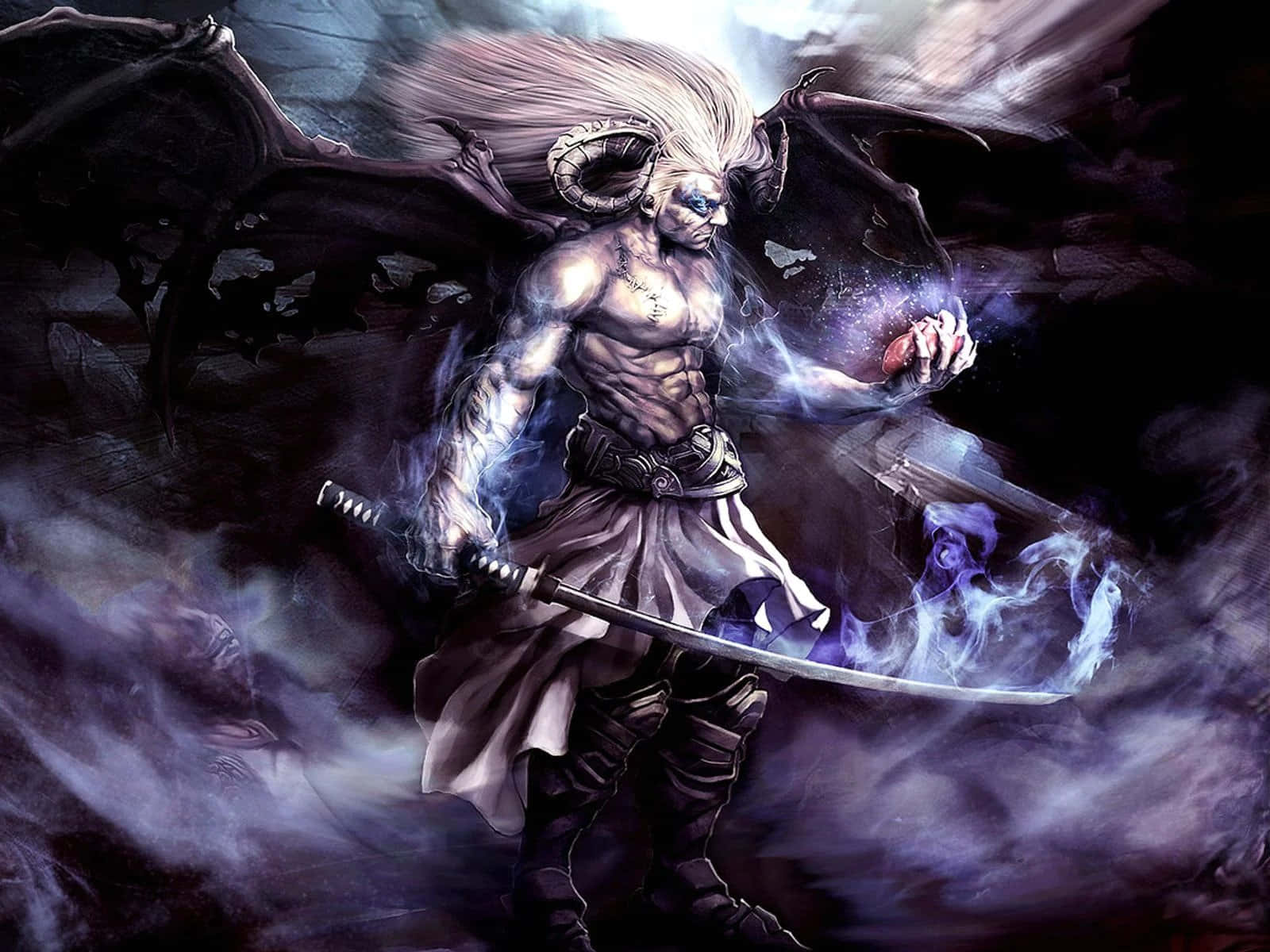 En uhyggelig anime-dæmon, der lurer i skyggerne. Wallpapers