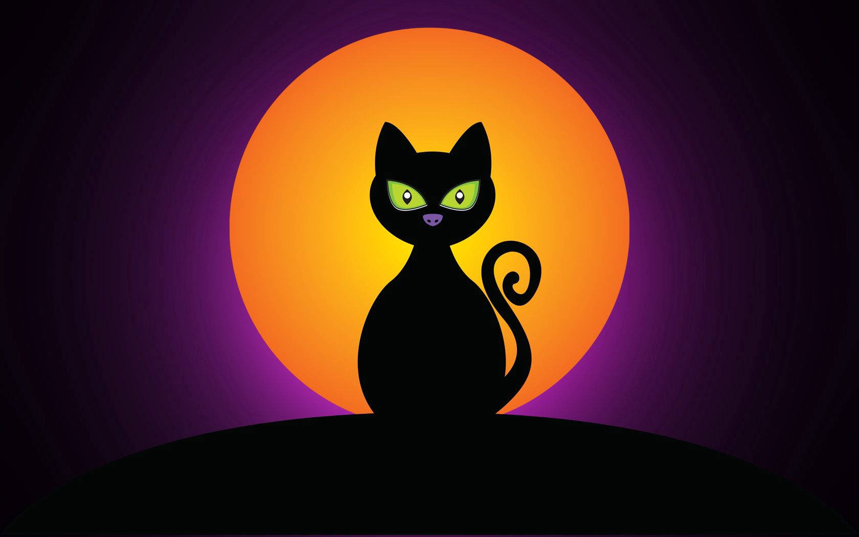 En uhyggelig sort kat og en mystisk halloweenmåne Wallpapers