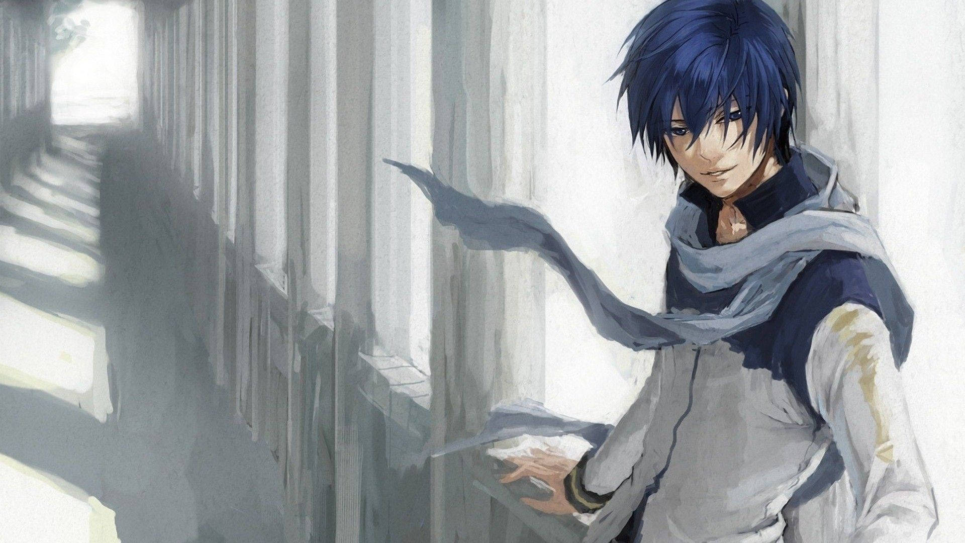 En ung anime-dreng med blåt hår Wallpapers