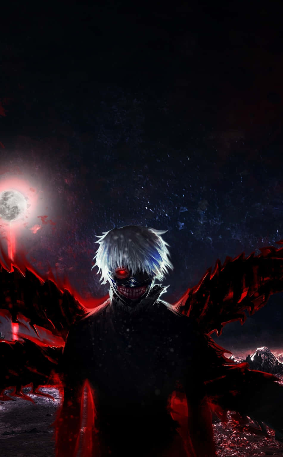 En ung sort anime-karakter står på en dynamisk byhorisont Wallpapers