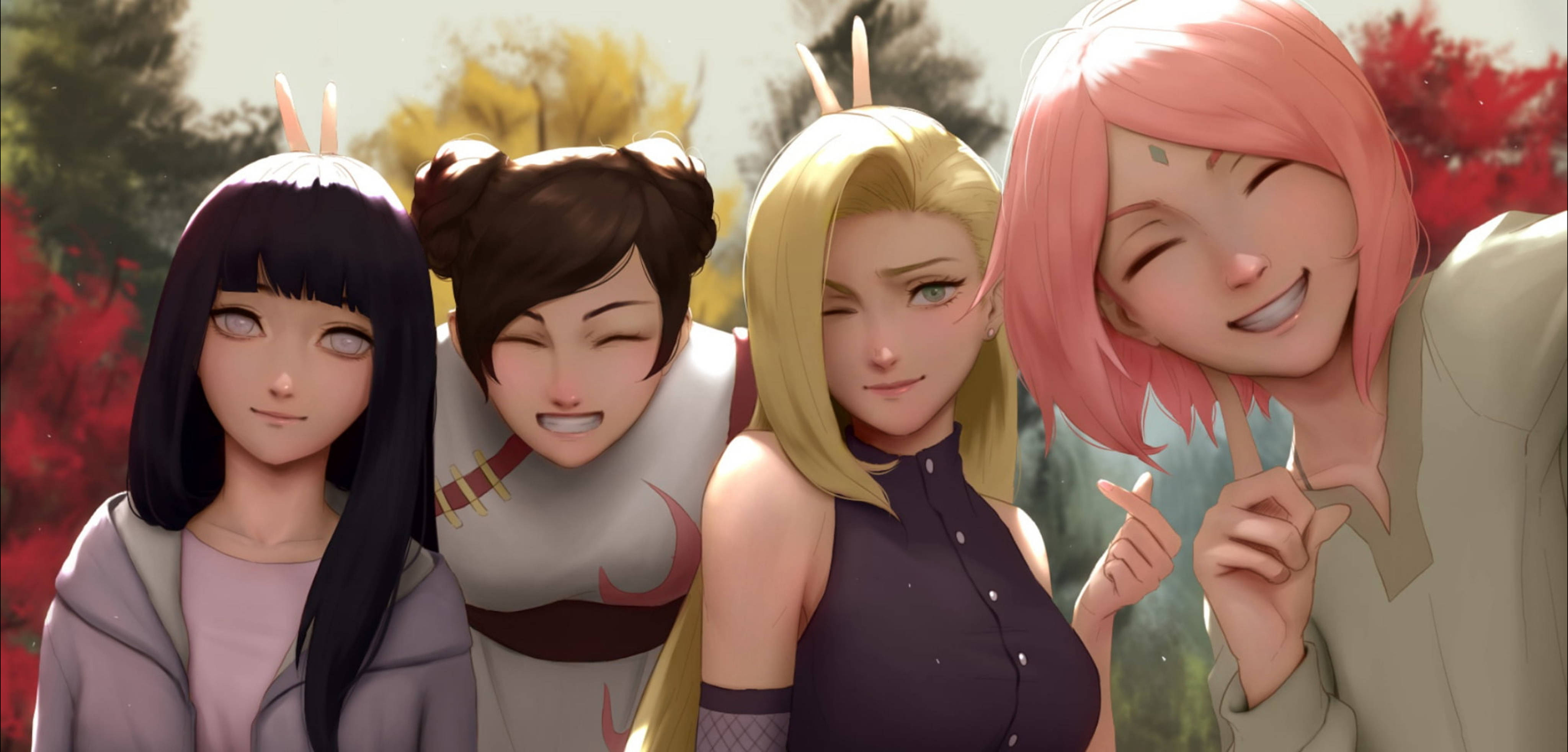 Engagerende 4K-baggrund med ikoniske kvindelige Naruto-figurer Wallpapers