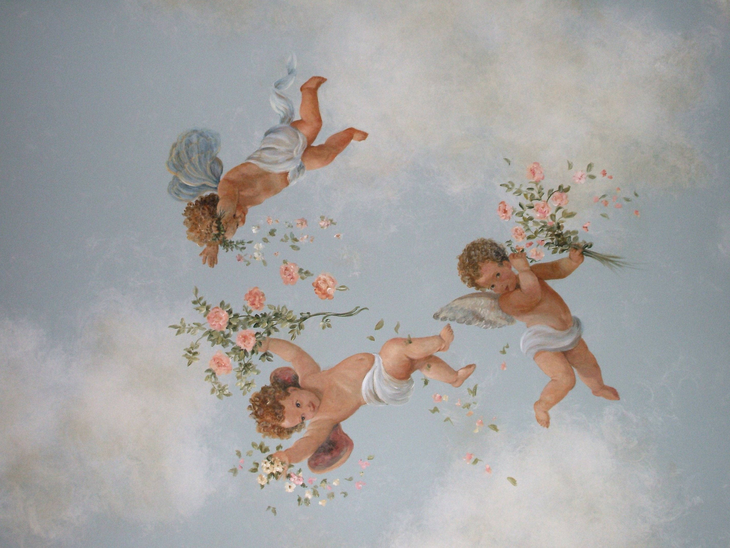 Engle i æstetisk kunst med blomster Wallpapers