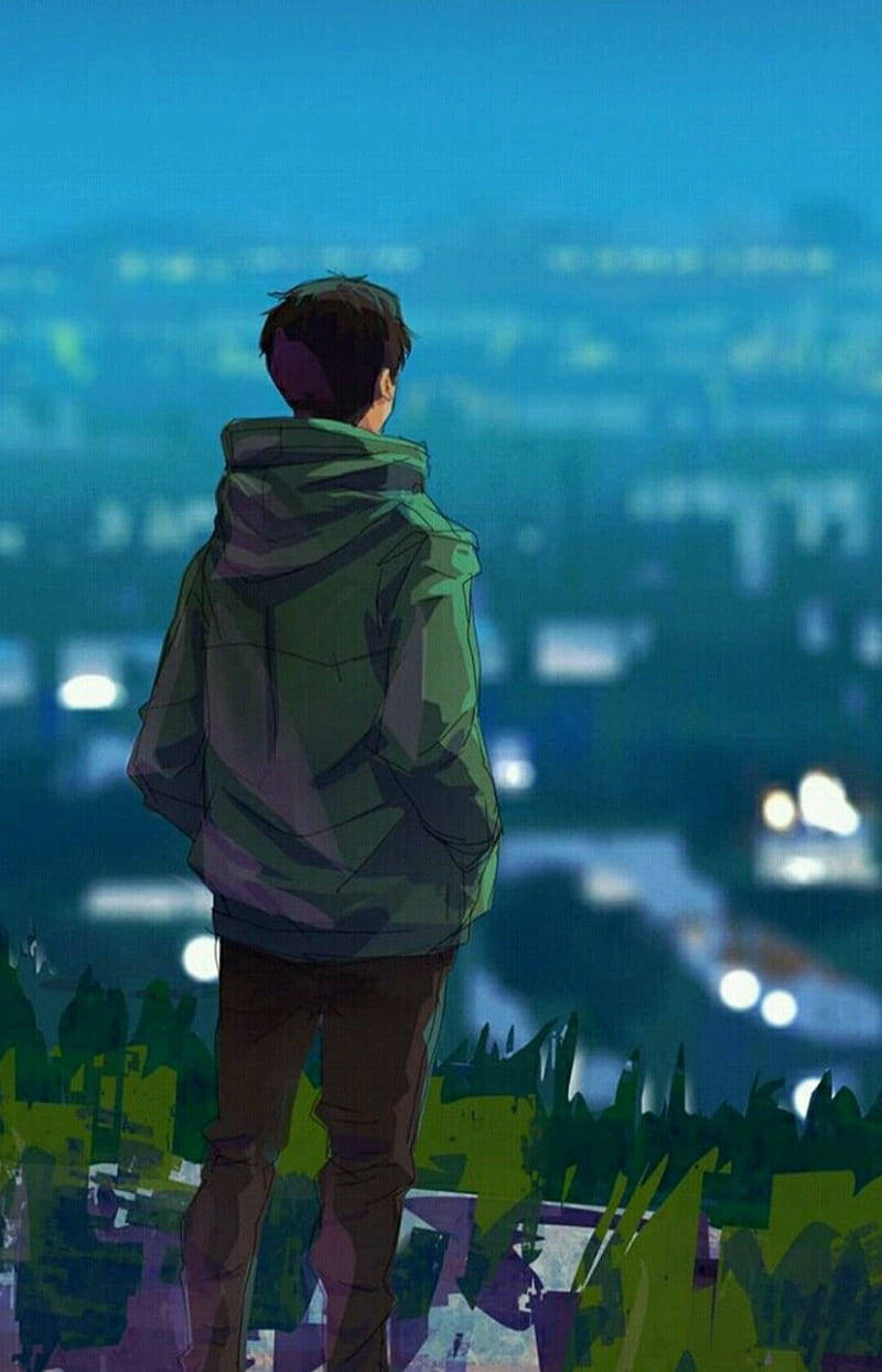 Ensom dreng anime militærgrøn jakke Wallpapers