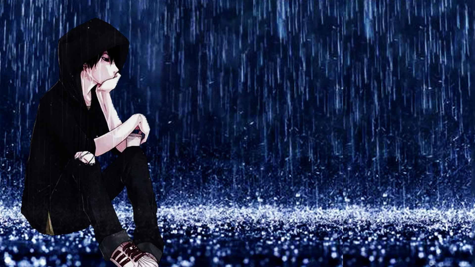 Ensomme triste anime-drenge i regnen Wallpapers