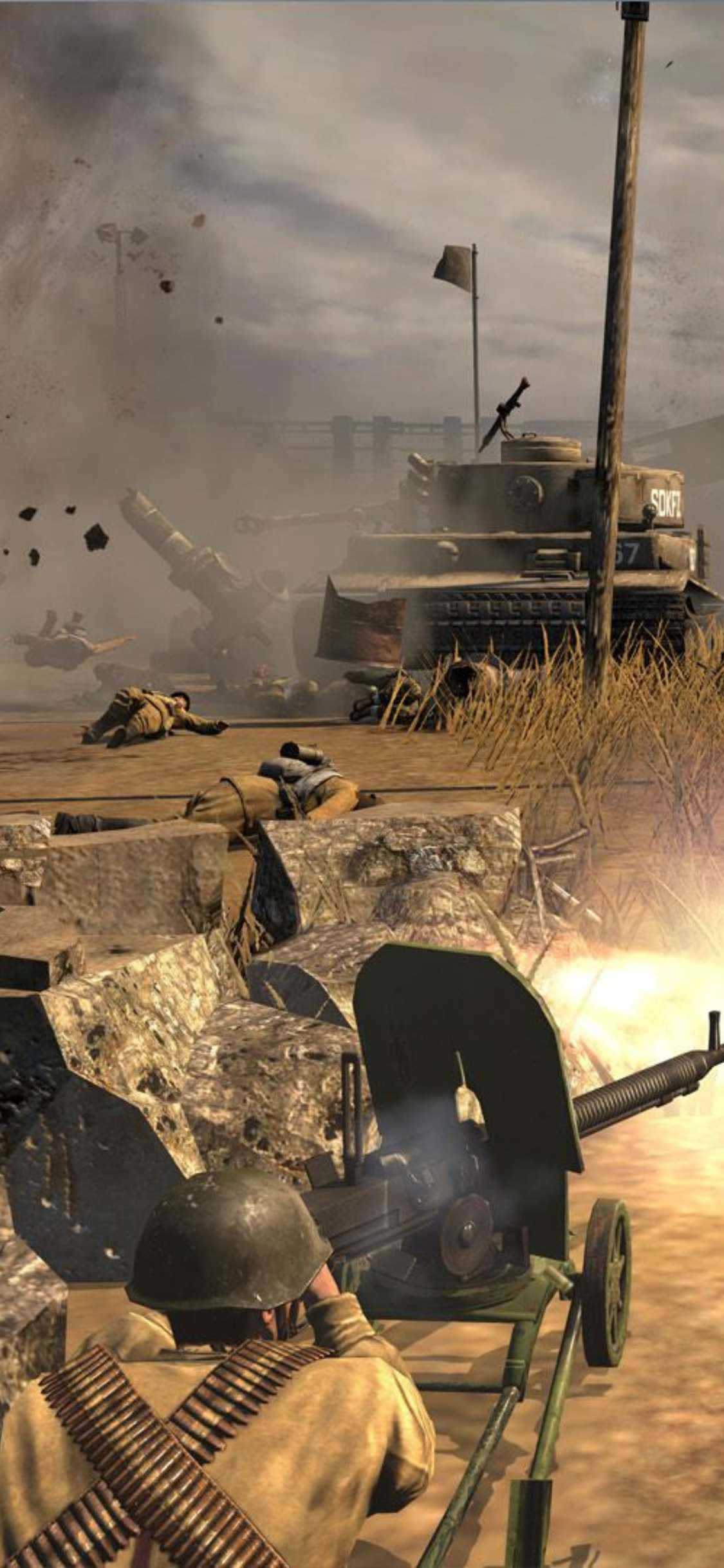 Episk kampscene fra Company of Heroes 2 på iPhone XS Wallpapers