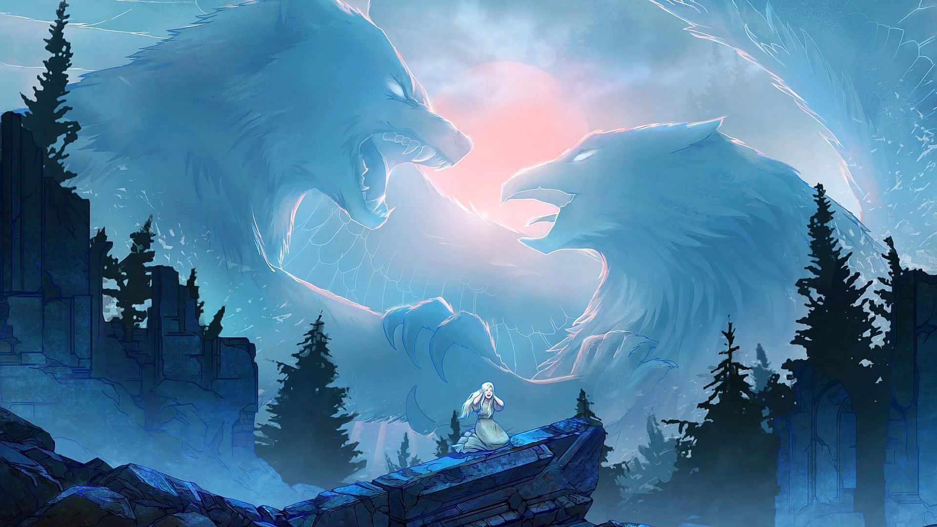 Episk ulvepar der hyler Wallpapers